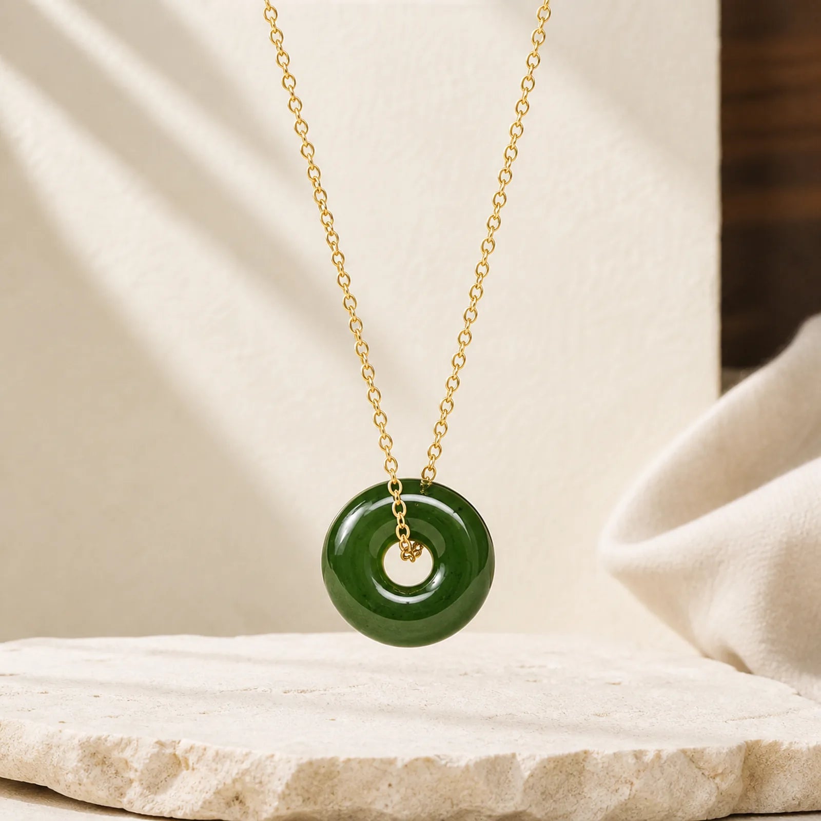 Natural Cyan Jade Peace Buckle Abundance Pendant Copper 925 Sterling Silver Chain Necklace featuring Cyan Jade, Jade, Peace Buckle