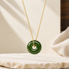 Natural Cyan Jade Peace Buckle Abundance Pendant Copper 925 Sterling Silver Chain Necklace featuring Cyan Jade, Jade, Peace Buckle