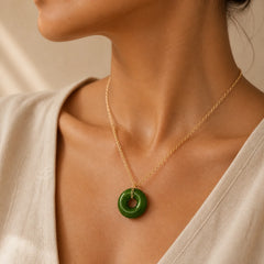 Natural Cyan Jade Peace Buckle Abundance Pendant Copper 925 Sterling Silver Chain Necklace featuring Cyan Jade, Jade, Peace Buckle
