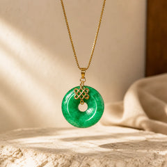Natural Cyan Jade Peace Buckle Chinese knot Success Necklace Pendant featuring Cyan Jade, Jade, Peace Buckle