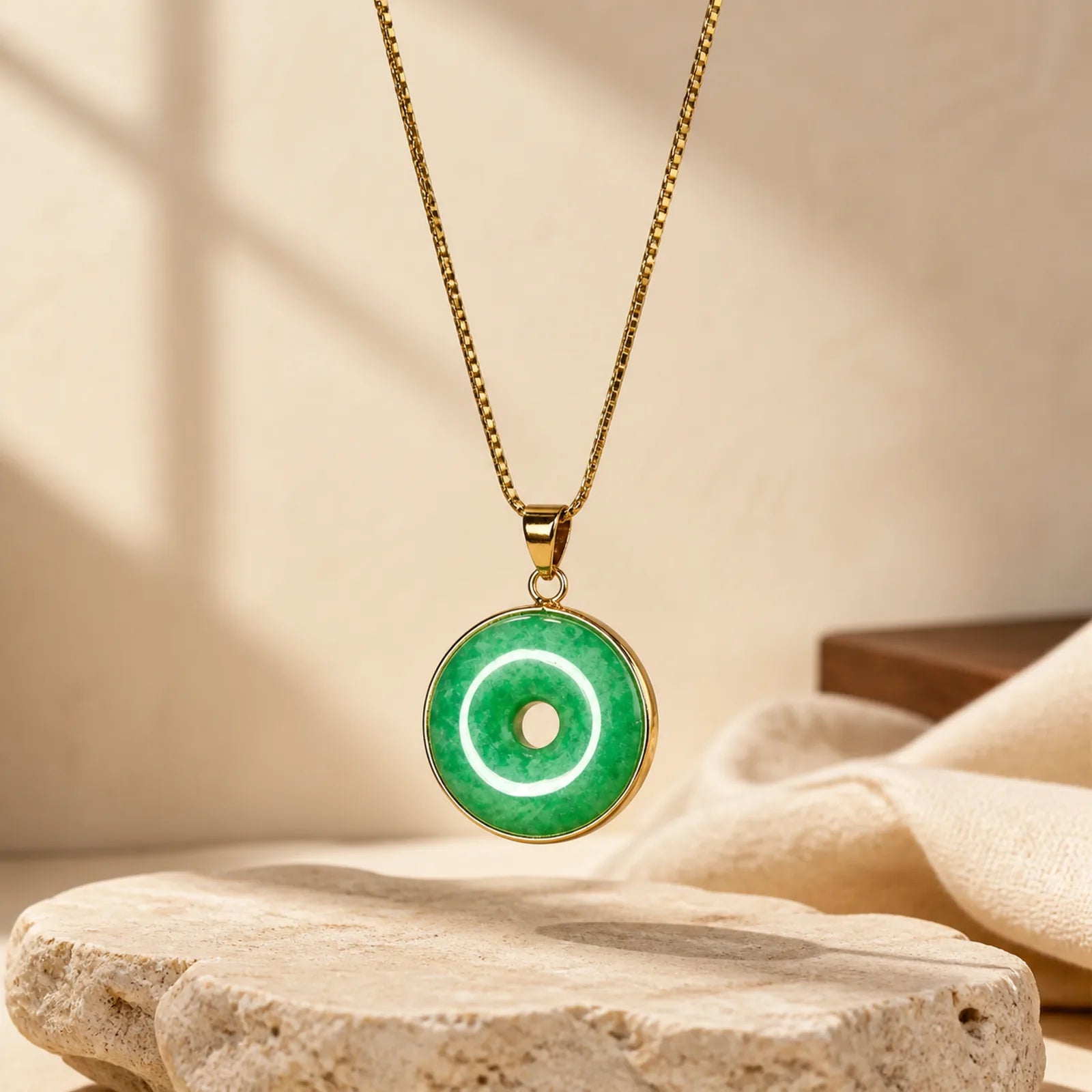 Natural Cyan Jade Peace Buckle Healing Luck Necklace Pendant featuring Cyan Jade, Jade, Peace Buckle