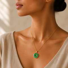 Natural Cyan Jade Peace Buckle Healing Luck Necklace Pendant featuring Cyan Jade, Jade, Peace Buckle