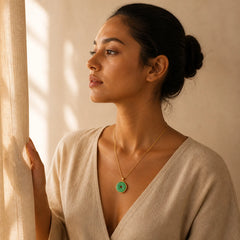 Natural Cyan Jade Peace Buckle Healing Luck Necklace Pendant featuring Cyan Jade, Jade, Peace Buckle
