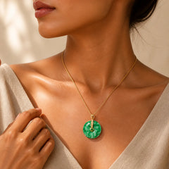 Natural Cyan Jade Peace Buckle Healing Necklace Pendant featuring Cyan Jade, Jade, Peace Buckle
