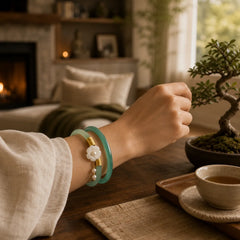 Natural Cyan White Jade Success Bracelet featuring White Jade, Jade, Cyan Jade