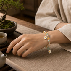 Natural Daisy Candy Agate Green Strawberry Quartz Healing Bracelet featuring Candy Agate, Green Strawberry Quartz, Strawberry Quartz