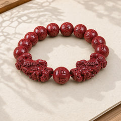 Natural Double PiXiu Cinnabar Om Mani Padme Hum Wealth Luck Bead Bracelet featuring Pixiu, Cinnabar, Om Mani Padme Hum