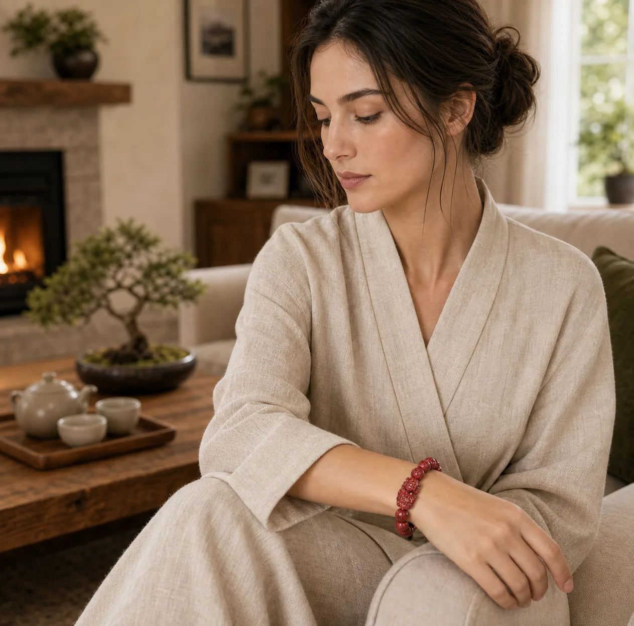Natural Double PiXiu Cinnabar Om Mani Padme Hum Wealth Luck Bead Bracelet featuring Pixiu, Cinnabar, Om Mani Padme Hum