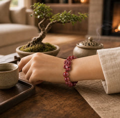 Natural Double PiXiu Cinnabar Om Mani Padme Hum Wealth Luck Bead Bracelet featuring Pixiu, Cinnabar, Om Mani Padme Hum