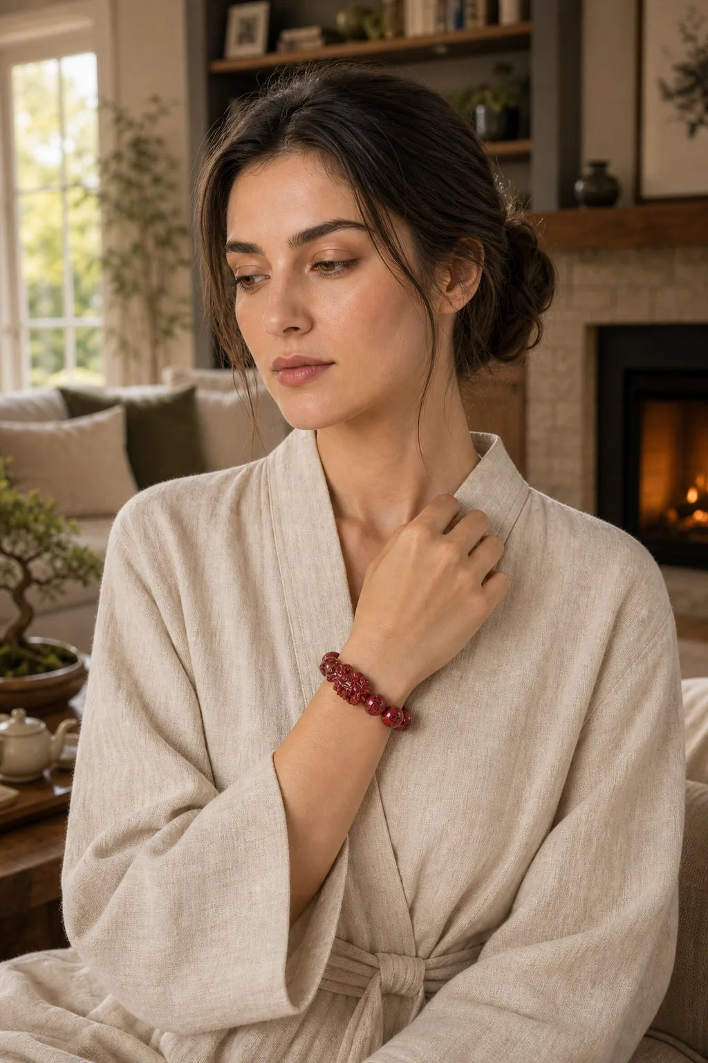 Natural Double PiXiu Cinnabar Om Mani Padme Hum Wealth Luck Bead Bracelet featuring Pixiu, Cinnabar, Om Mani Padme Hum