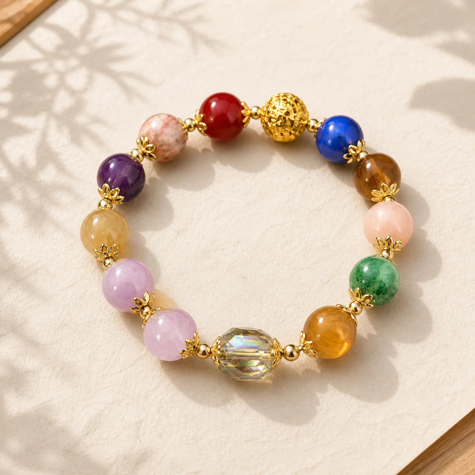 Natural Dunhuang Colorful Beads Amethyst Lazurite Balance Bracelet featuring Amethyst, Lapis Lazuli (Lazurite), Red Agate