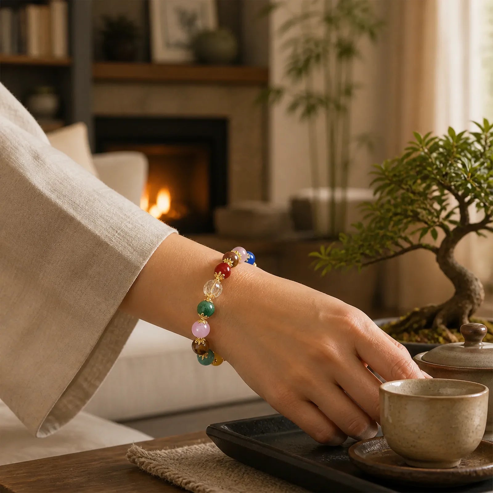 Natural Dunhuang Colorful Beads Amethyst Lazurite Balance Bracelet featuring Amethyst, Lapis Lazuli (Lazurite), Red Agate