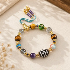 Natural Dzi Beads Amethyst Tiger Eye Bead Health Bracelet featuring Dzi Bead, Amethyst, Tiger Eye