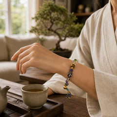 Natural Dzi Beads Amethyst Tiger Eye Bead Health Bracelet featuring Dzi Bead, Amethyst, Tiger Eye