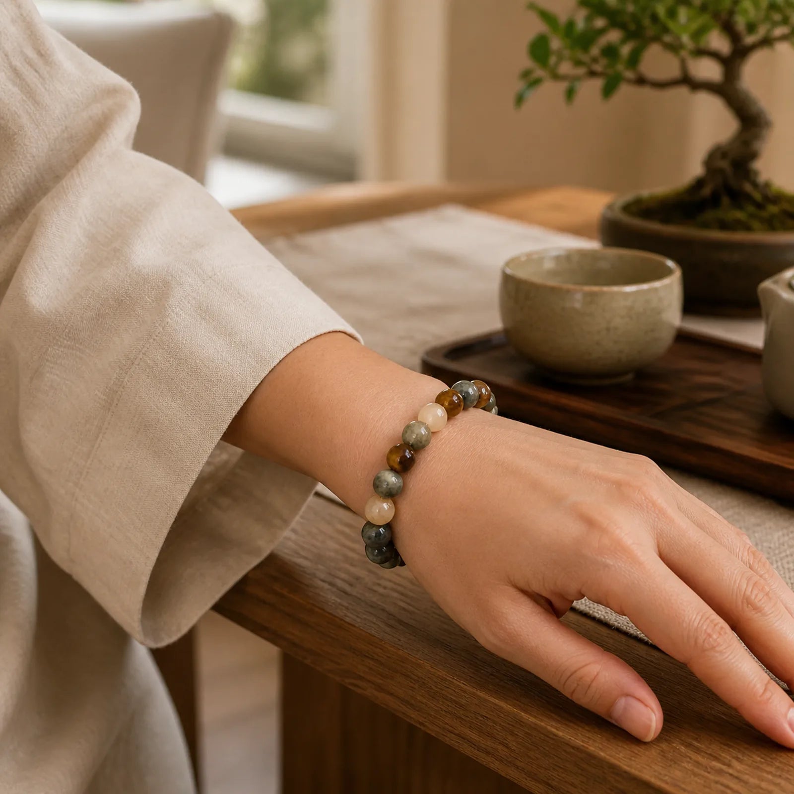 Natural Eagle's Eye Stone Confidence Positive Bracelet featuring Eagle's Eye Stone, Tiger Eye