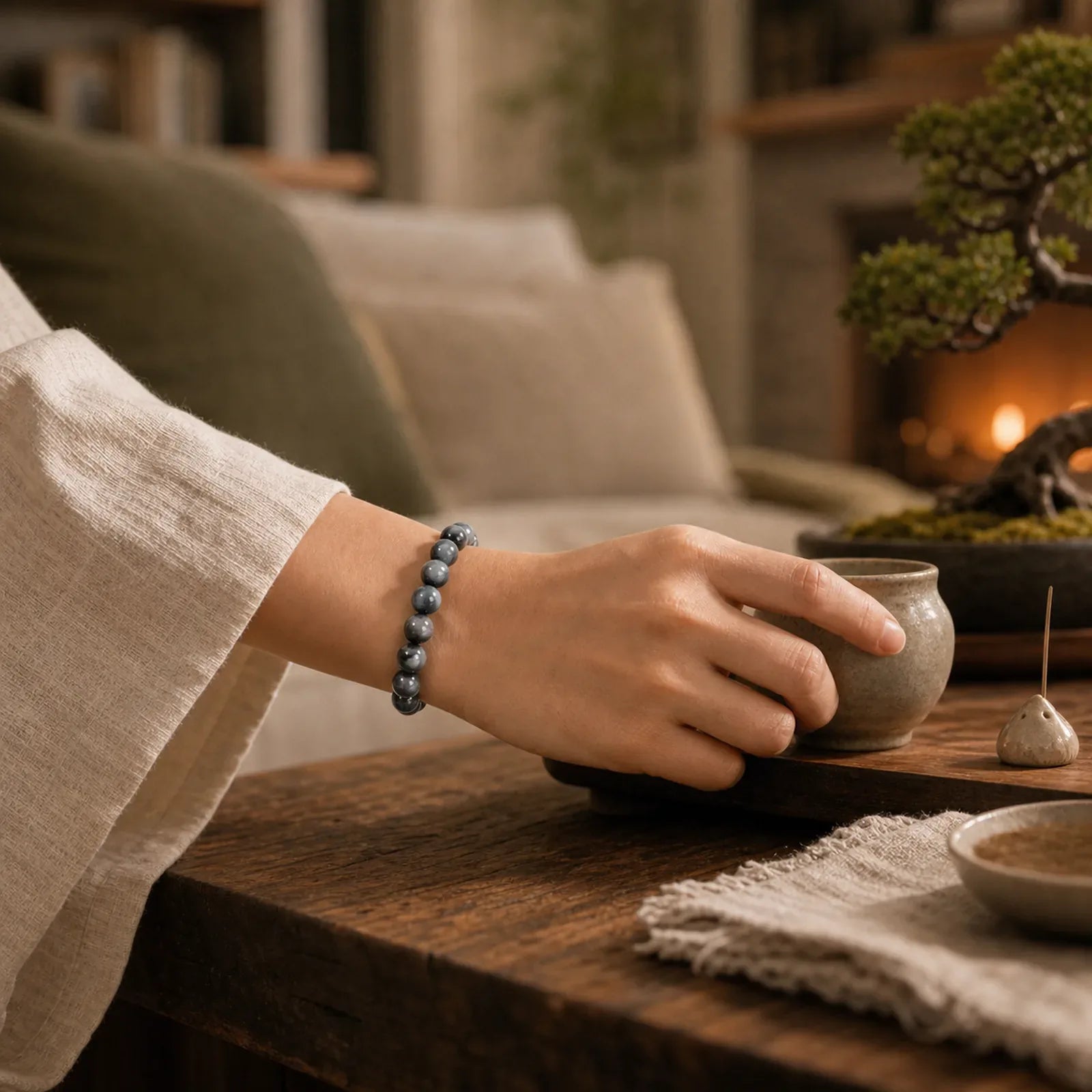 Natural Eagle's Eye Stone Courage Positive Bracelet featuring Eagle's Eye Stone, Tiger Eye