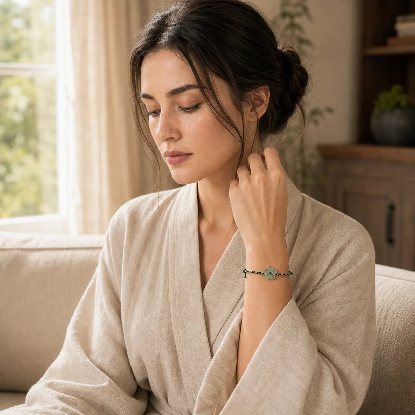 Natural Flower Jade Hand-Woven Prosperity Bracelet featuring Jade