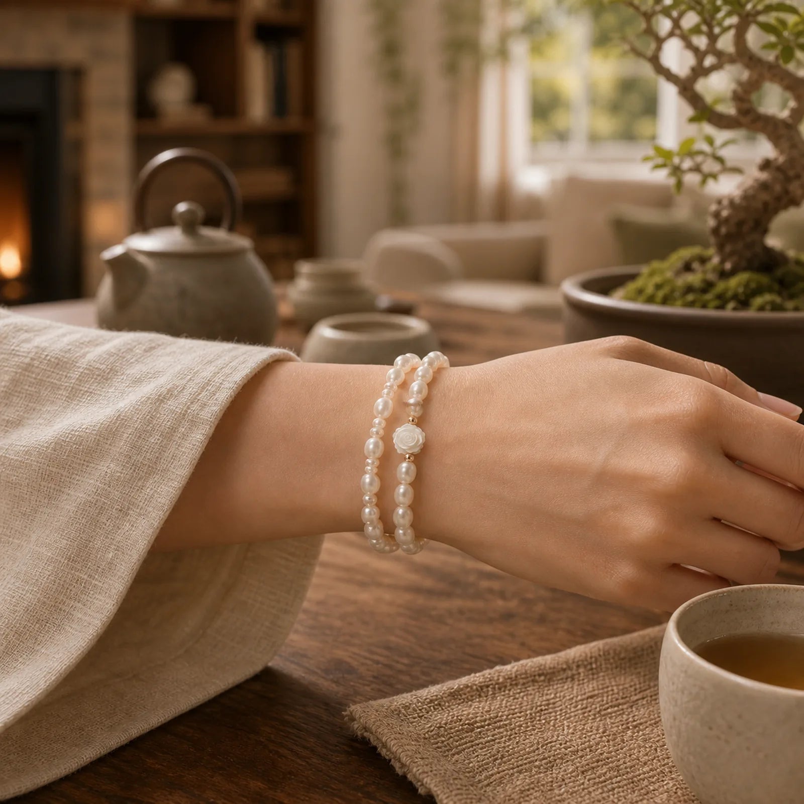 Natural Flower Pearl Sincerity Bead Bracelet featuring Pearl