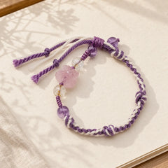 Natural Fluorite Amethyst Silver Sheen Obsidian Tiger's Eye Protection Rope Bracelet featuring Fluorite, Amethyst, Silver