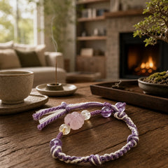 Natural Fluorite Amethyst Silver Sheen Obsidian Tiger's Eye Protection Rope Bracelet featuring Fluorite, Amethyst, Silver