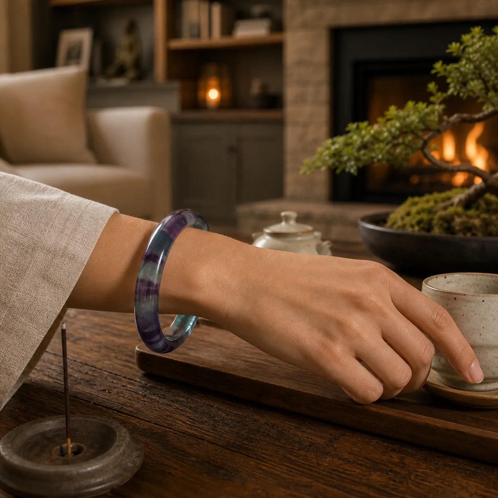 Natural Fluorite Protection Power Bracelet Bangle-Natural variations; item may differ from photos (Extra 30% Off | USE CODE: FS30) featuring Fluorite