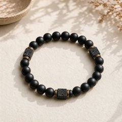 Natural Frosted Black Onyx Square Lava Rock Fortune Bracelet featuring Black Onyx, Lava Rock, Copper