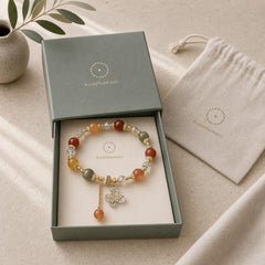 Natural Fu Lu Shou Rainbow Crystal Rutilated Quartz Wealth Butterfly Charm Bracelet featuring Rutilated Quartz, Butterfly, Fu Lu Shou Crystal