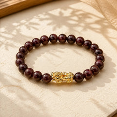 Natural Garnet Beads PiXiu Protection Bracelet featuring Garnet, Pixiu, Copper