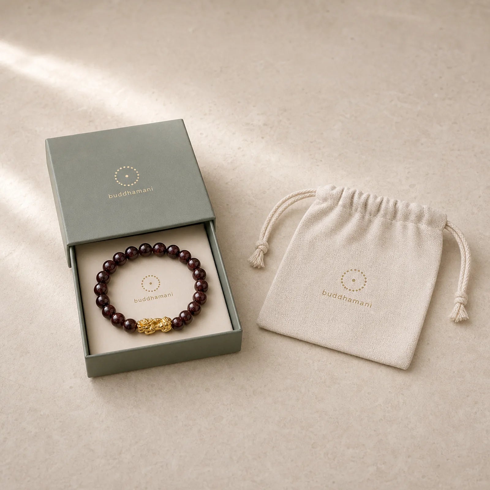 Natural Garnet Beads PiXiu Protection Bracelet featuring Garnet, Pixiu, Copper