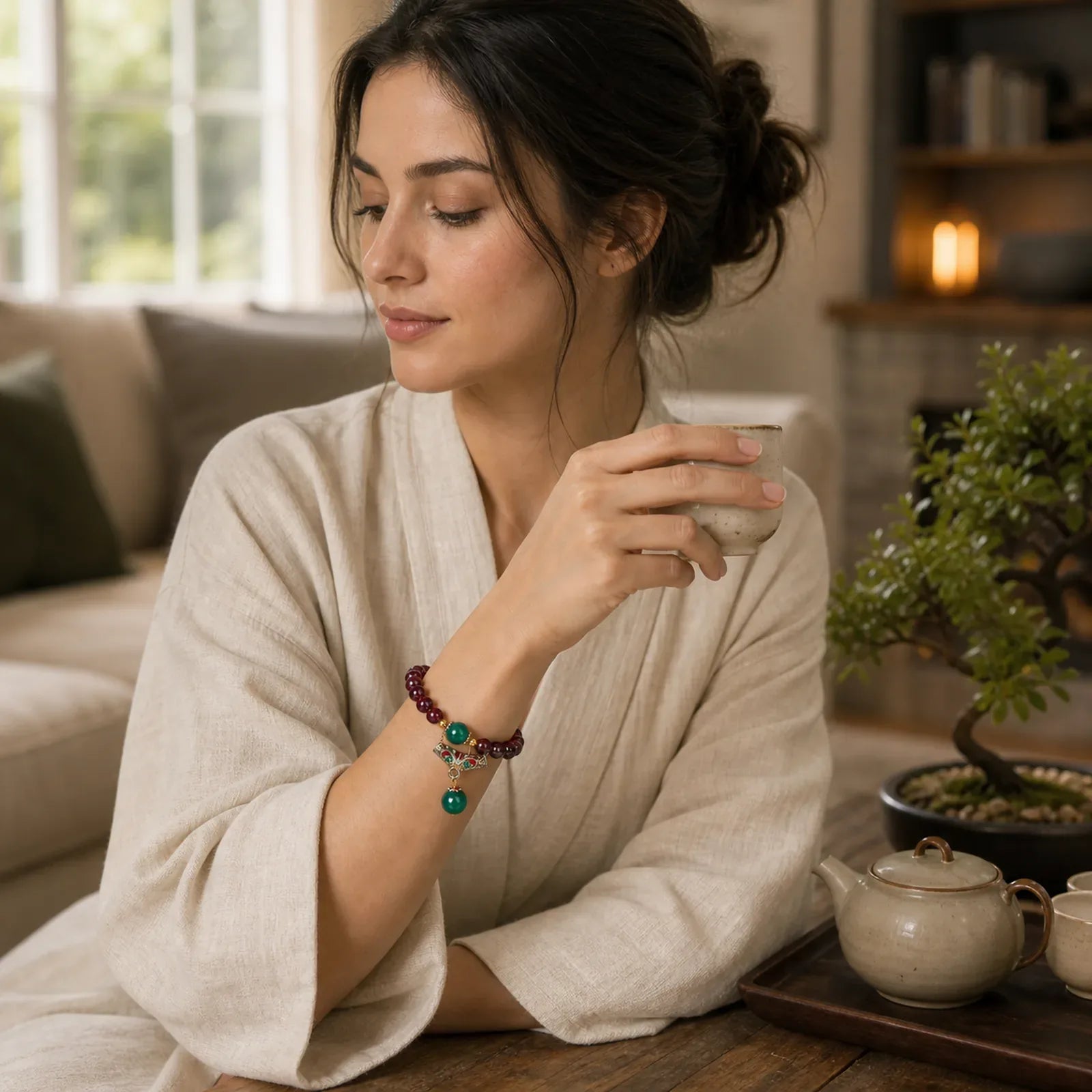 Natural Garnet Blessing Bracelet featuring Garnet