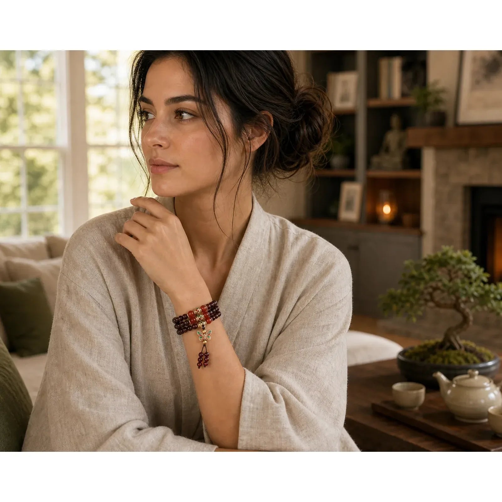 Natural Garnet Red Agate Colorful Butterfly Purification Calm Multi-layer Bracelet featuring Garnet, Red Agate, Butterfly