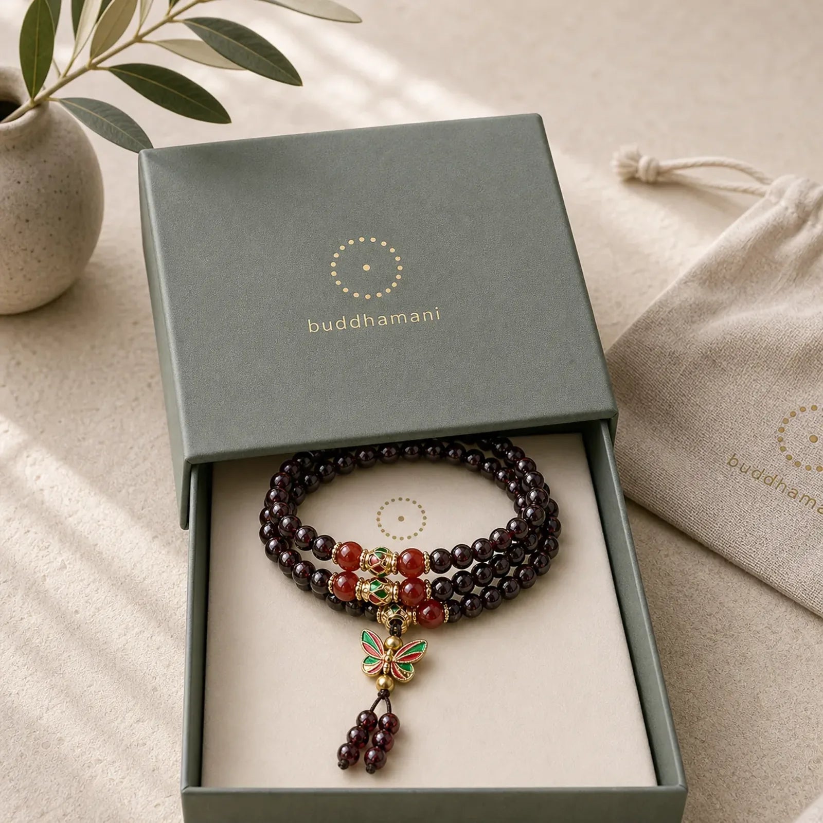 Natural Garnet Red Agate Colorful Butterfly Purification Calm Multi-layer Bracelet featuring Garnet, Red Agate, Butterfly