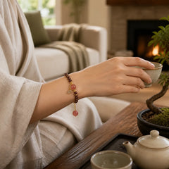Natural Garnet Strawberry Quartz Butterfly Protection Bracelet featuring Garnet, Strawberry Quartz, Butterfly