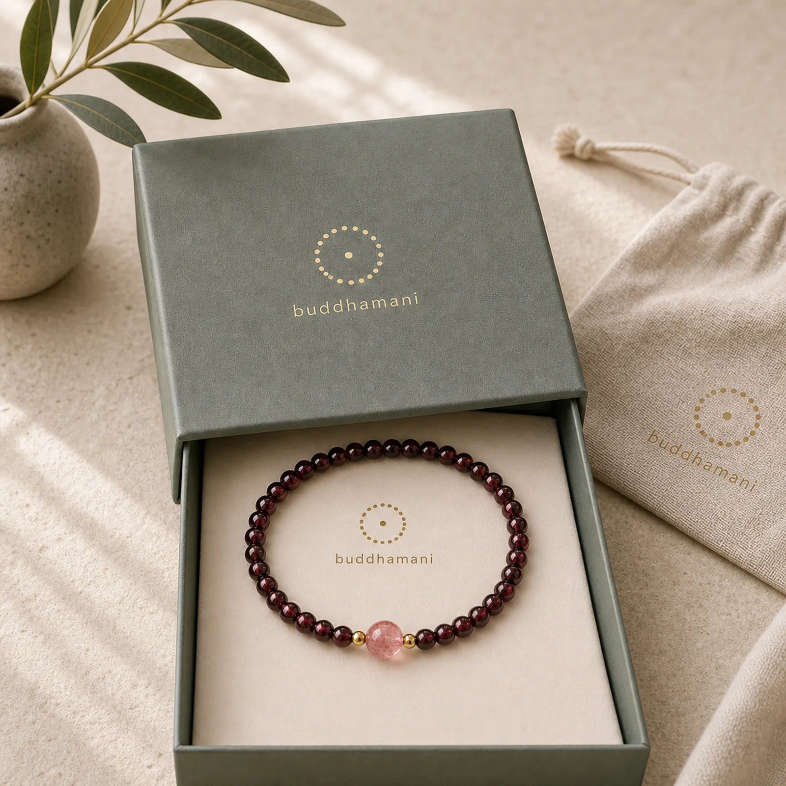 Natural Garnet Strawberry Quartz Calm Bracelet featuring Garnet, Strawberry Quartz