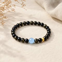 Natural Gold Sheen Obsidian Beads Protection Bracelet featuring Gold Sheen Obsidian, Obsidian