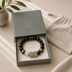 Natural Gold Sheen Obsidian Hetian Cyan Jade White Jade PiXiu Wealth Bracelet featuring Gold Sheen Obsidian, Obsidian, Cyan Jade