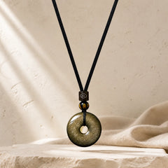 Natural Gold Sheen Obsidian Peace Buckle Strengthen Necklace Pendant featuring Gold Sheen Obsidian, Obsidian, Peace Buckle