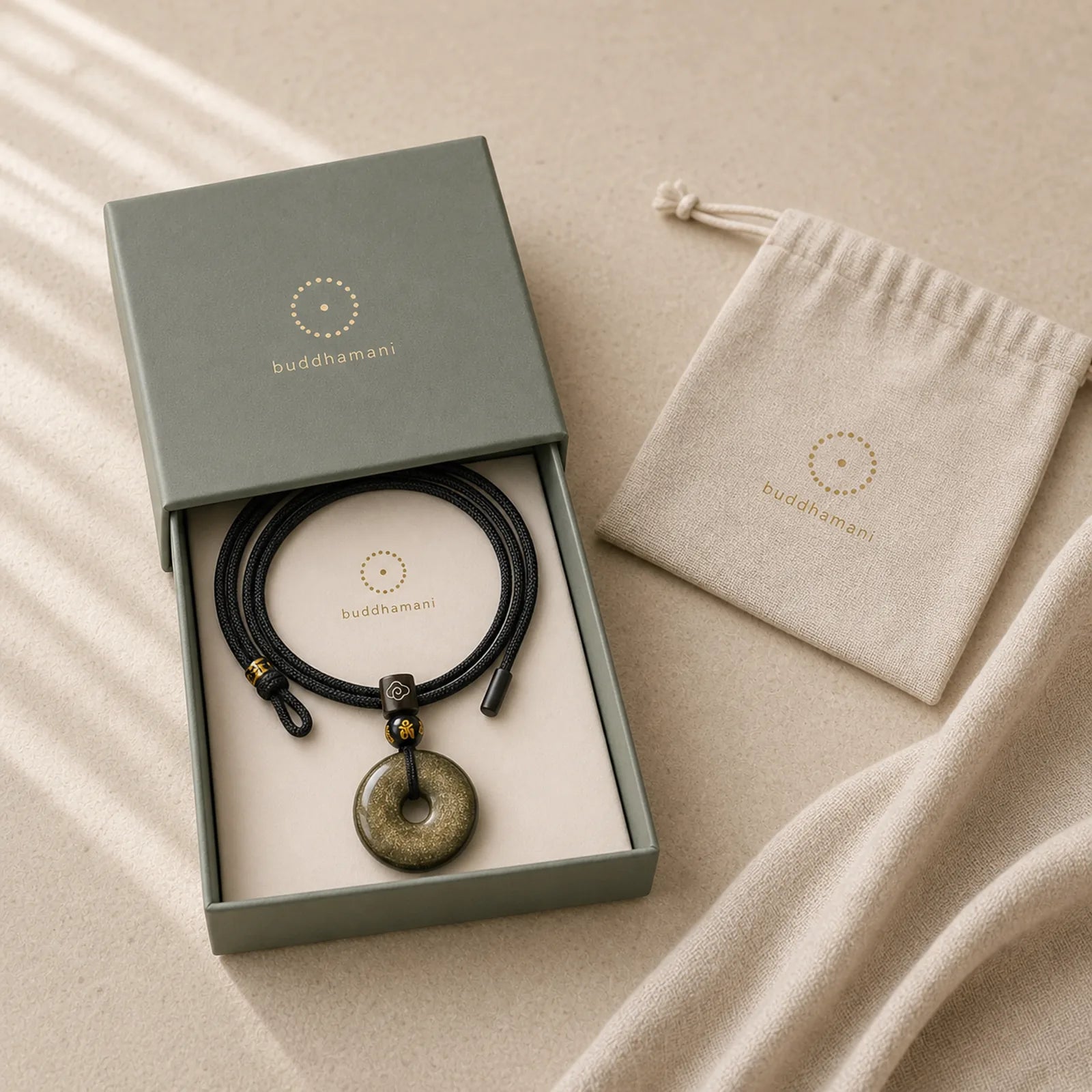 Natural Gold Sheen Obsidian Peace Buckle Strengthen Necklace Pendant featuring Gold Sheen Obsidian, Obsidian, Peace Buckle