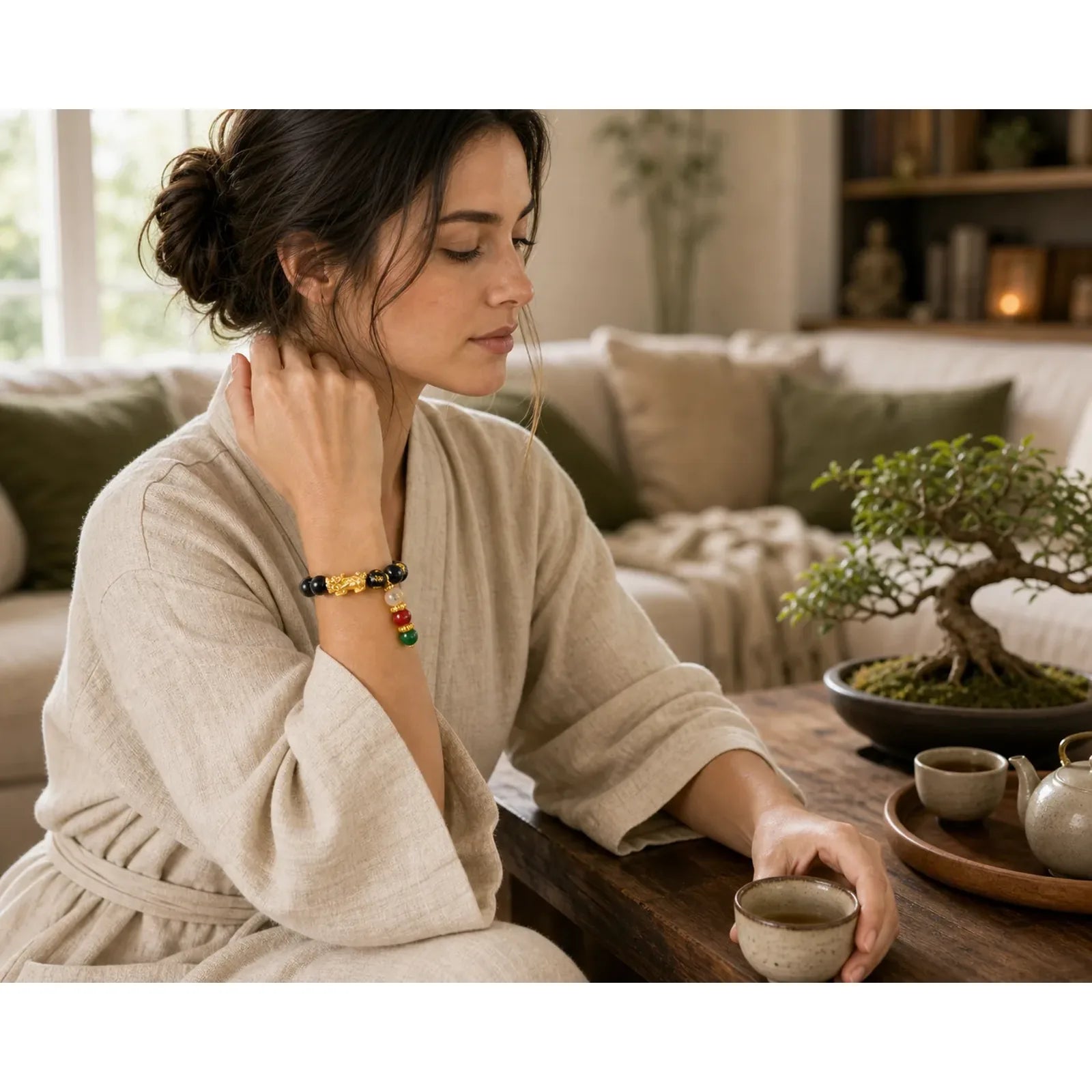 Natural Gold Sheen Obsidian PiXiu Five Directions Gods of Wealth Protection Bracelet featuring Gold Sheen Obsidian, Obsidian, Pixiu