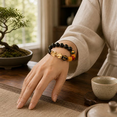 Natural Gold Sheen Obsidian PiXiu Five Directions Gods of Wealth Protection Bracelet featuring Gold Sheen Obsidian, Obsidian, Pixiu
