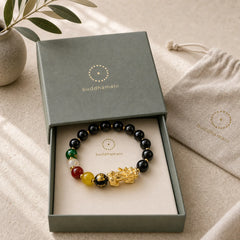 Natural Gold Sheen Obsidian PiXiu Five Directions Gods of Wealth Protection Bracelet featuring Gold Sheen Obsidian, Obsidian, Pixiu