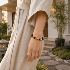 Natural Gold Sheen Obsidian PiXiu Om Mani Padme Hum Wealth Bracelet featuring Gold Sheen Obsidian, Obsidian, Pixiu