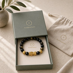 Natural Gold Sheen Obsidian PiXiu Om Mani Padme Hum Wealth Bracelet featuring Gold Sheen Obsidian, Obsidian, Pixiu