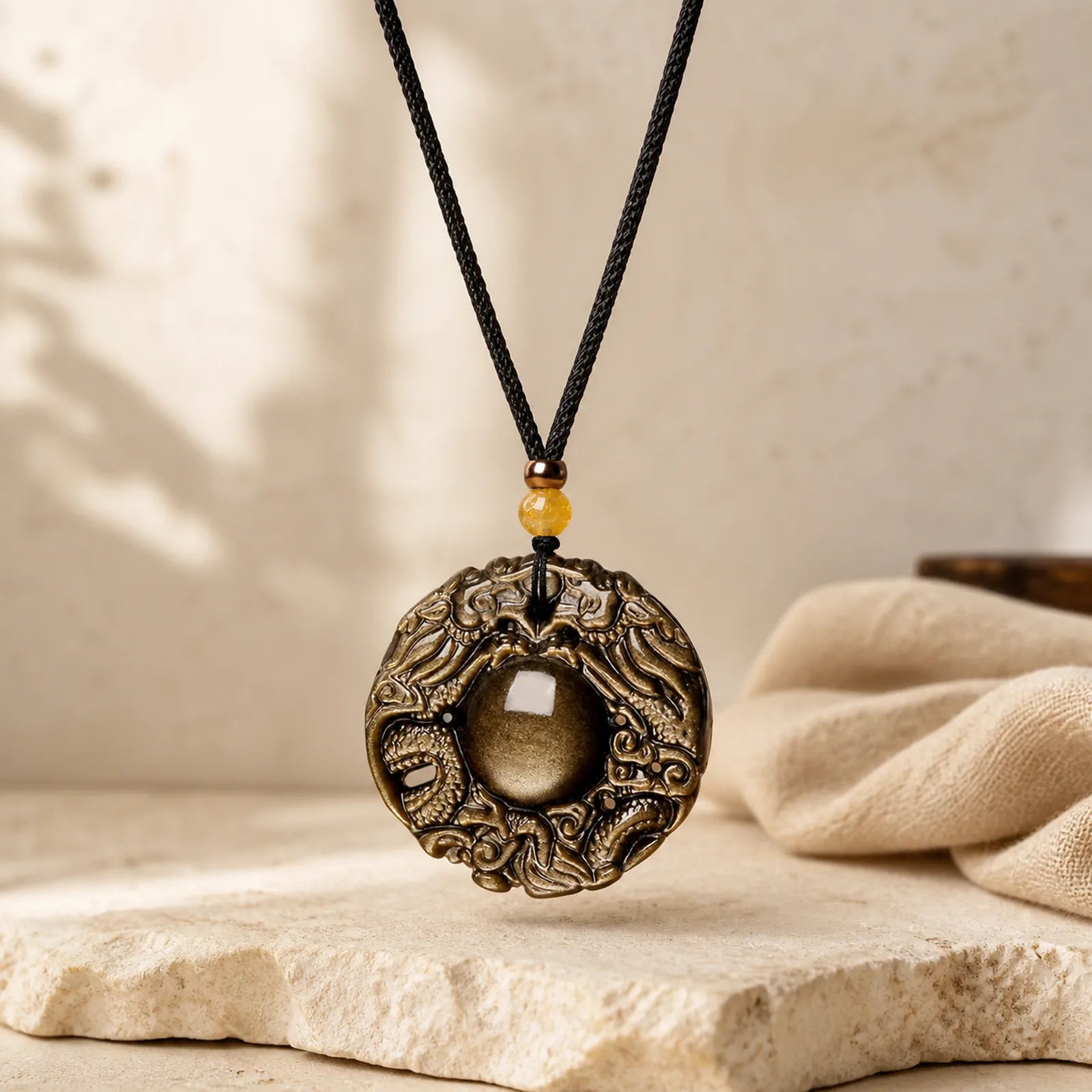Natural Gold Sheen Obsidian Rainbow Obsidian Dragon Strength Necklace Pendant (Extra 35% Off | USE CODE: FS35) featuring Gold Sheen Obsidian, Rainbow Obsidian, Dragon