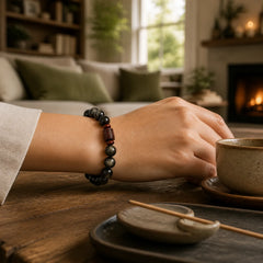 Natural Gold Sheen Obsidian Rainbow Obsidian Om Mani Padme Hum Fu Character Healing Bracelet featuring Gold Sheen Obsidian, Rainbow Obsidian, Om Mani Padme Hum