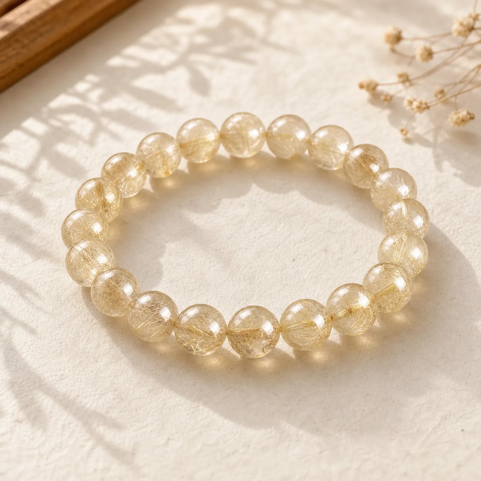 Natural Golden Rutilated Quartz Auspiciousness Protection Bracelet featuring Rutilated Quartz, Citrine