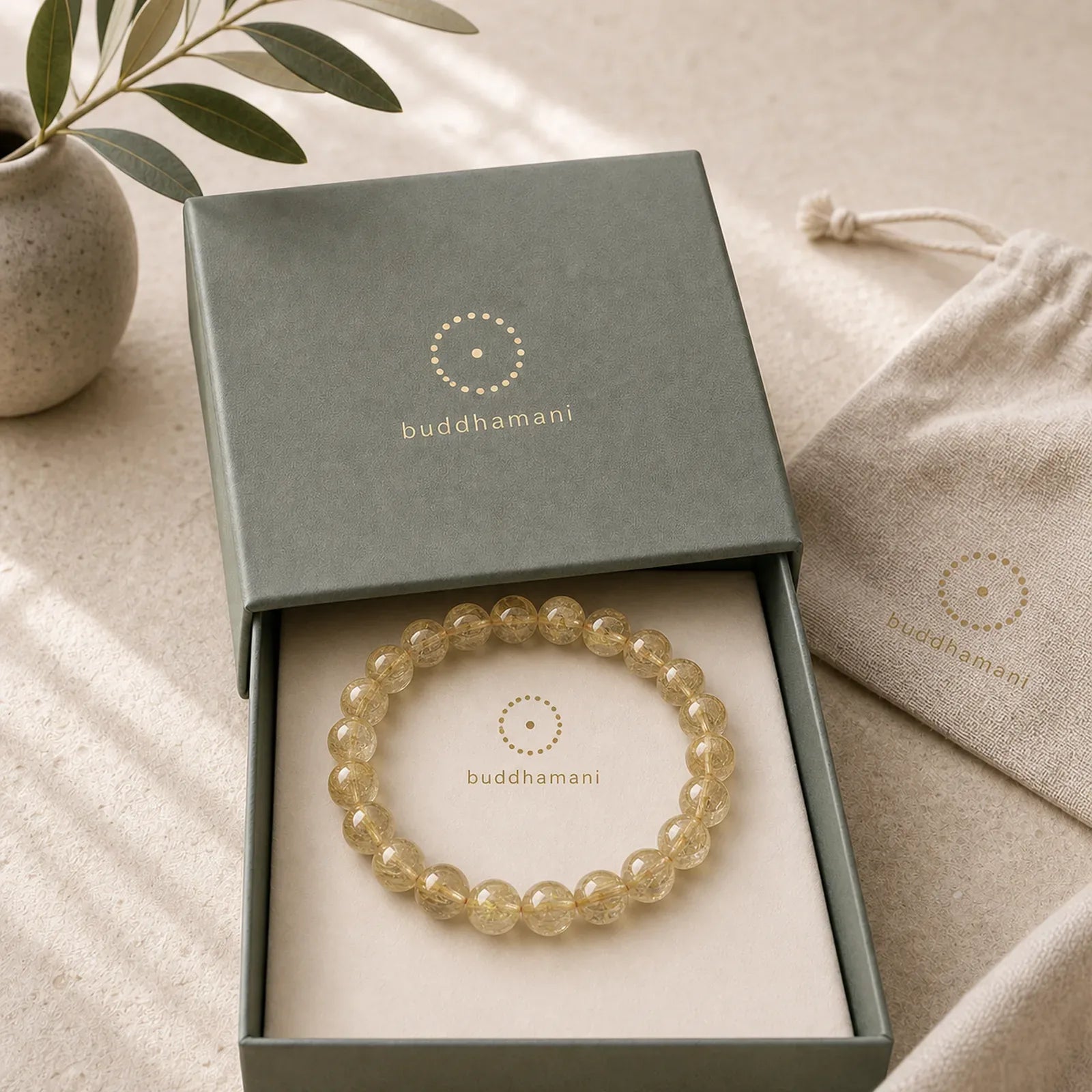 Natural Golden Rutilated Quartz Auspiciousness Protection Bracelet featuring Rutilated Quartz, Citrine