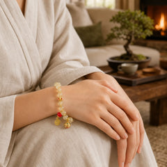 Natural Golden Rutilated Quartz Fu Character Charm Bell Wealth Bracelet featuring Rutilated Quartz, Fu Character