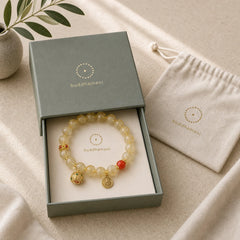 Natural Golden Rutilated Quartz Fu Character Charm Bell Wealth Bracelet featuring Rutilated Quartz, Fu Character