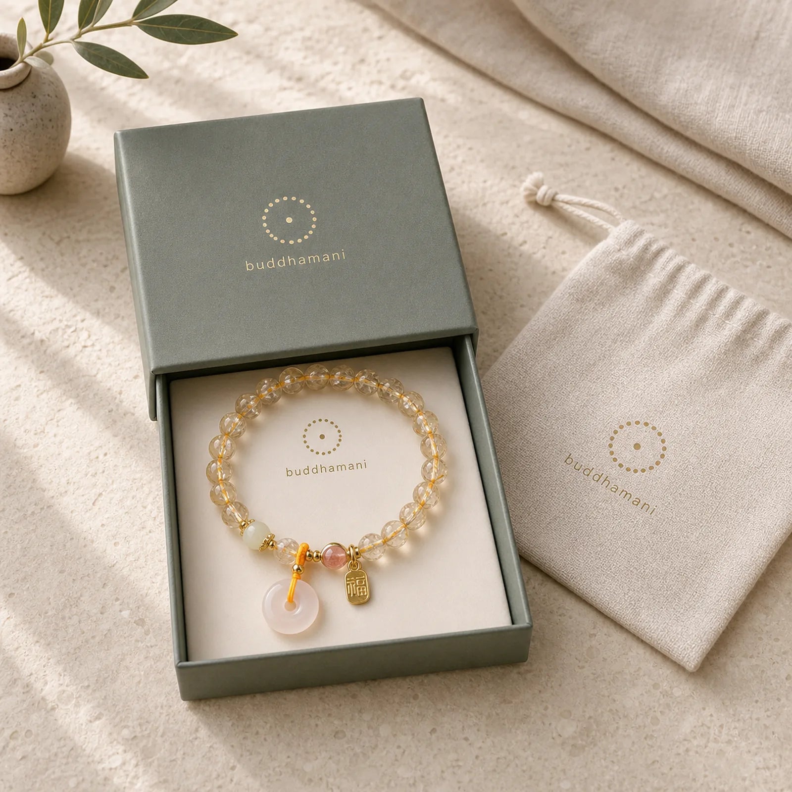 Natural Golden Rutilated Quartz Fu Character Peace Buckle Charm Wealth Bracelet featuring Rutilated Quartz, Fu Character, Peace Buckle